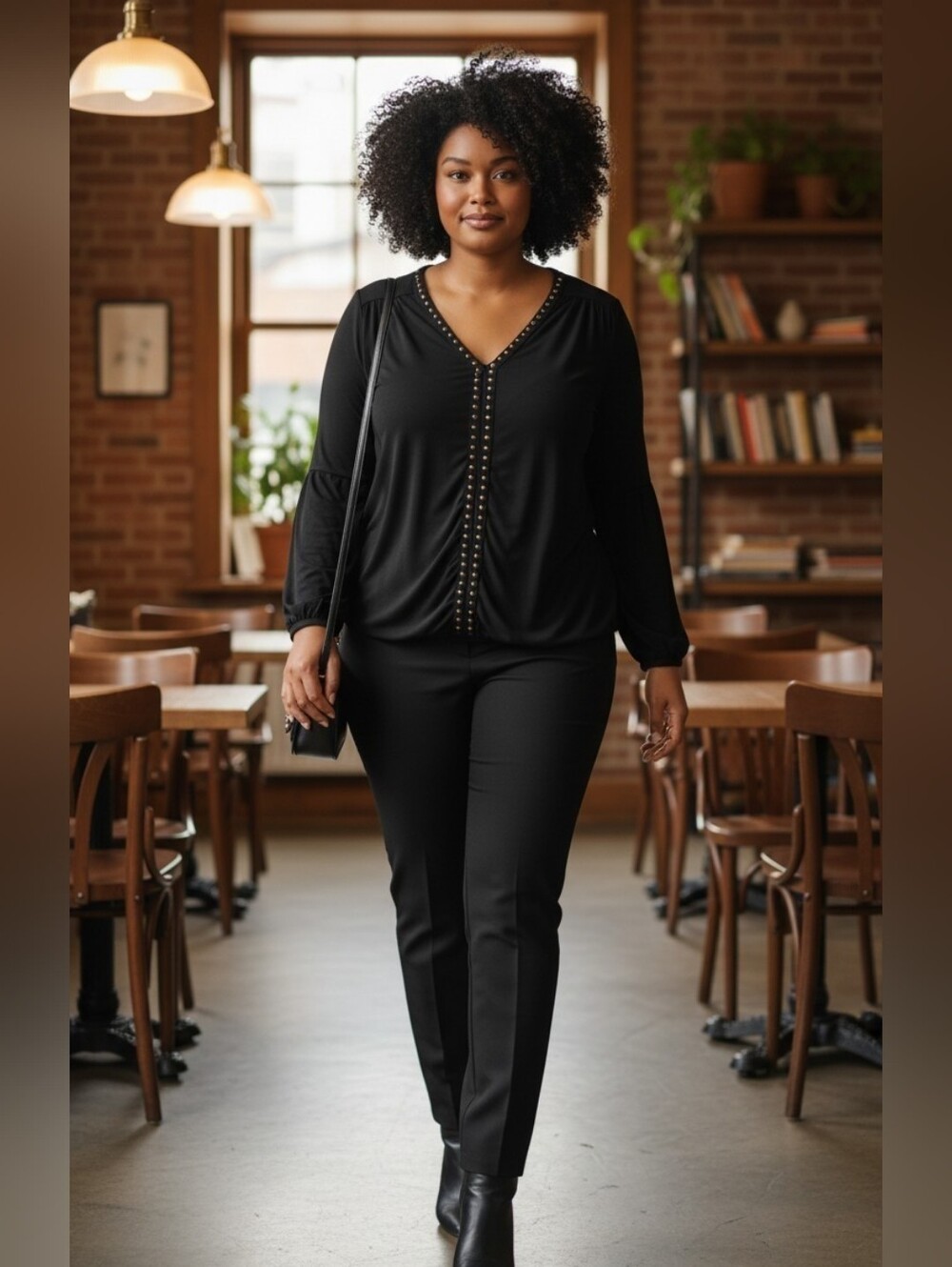 Nwot L HARPER Classic Black Longsleeve Blouse.
